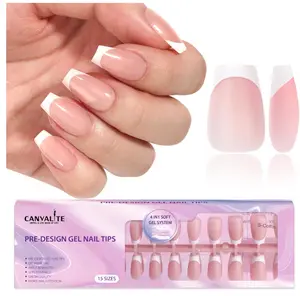 Canvalite French Tip Press on Nails Gel Nail Tips - 300Pcs Pre-Colored Quick and Easy Fake Nails with Designs Coffin Nails Tips Short Press on Nails DIY Nail Extensions, Pink White
