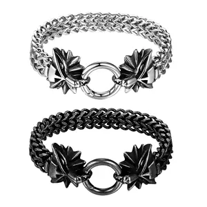 OIDEA Men's Wolf Head Franco Chain Bracelet, Gothic Viking Stainless Steel Heavy Link Wristband with Spring Clasp, Bold Punk Gift for Men's Accessories