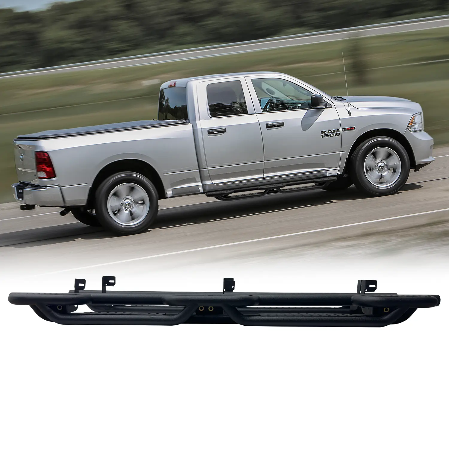 Vijay Steel Running Boards - Automotive Drop-Style Side Step Rails with Enhanced Stability, Simple Screw-Install Car Accessories for 2009-2024 Dodge Ram 1500 Quad Cab, 2010-2024 2500/3500/4500/5500 4-Door