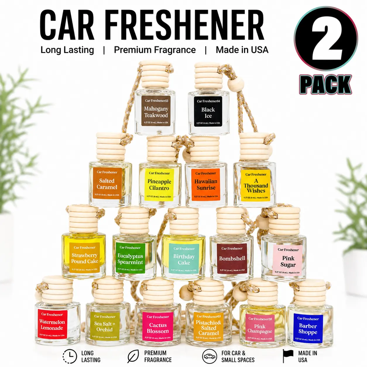 2 Pack Pick Scent Car Freshener Hanging Air Diffuser Made in USA Last 60 Days