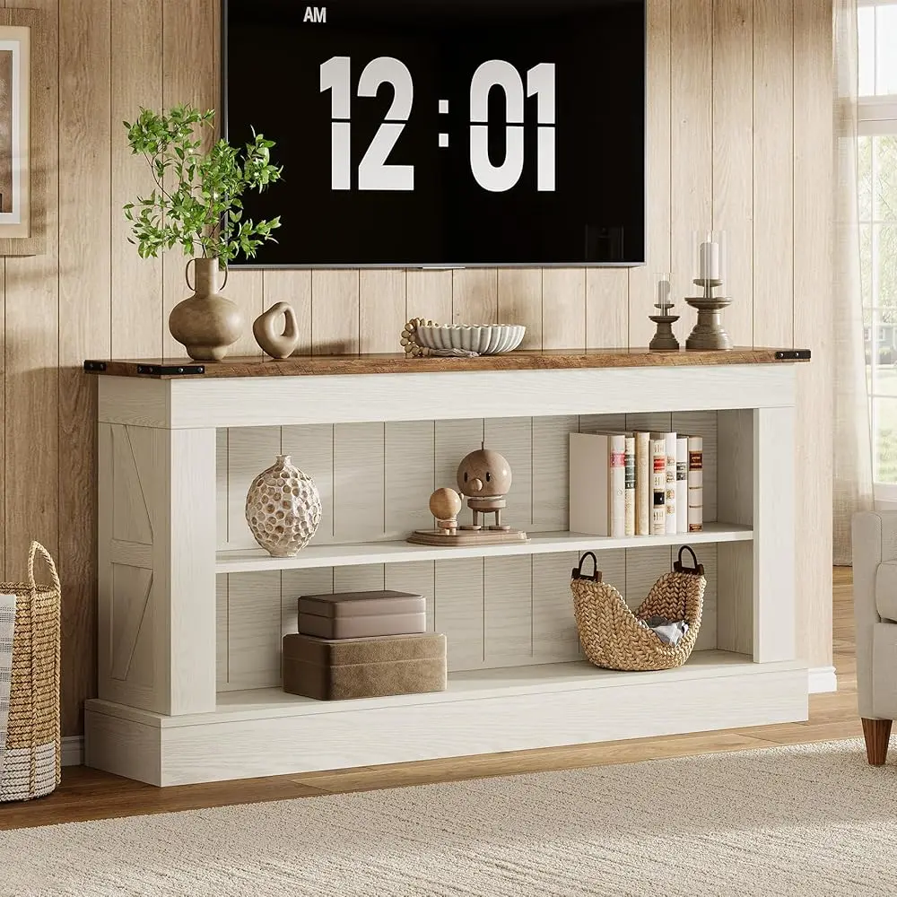Tribesigns Farmhouse Entertainment Center, Modern 63-Inch Media Console for Living Room and Bedroom, Fits 70-Inch TV, Storage, White
