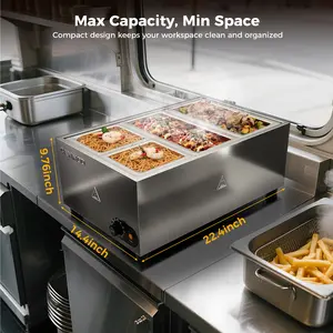 CAMMOO 20qt 2-in-1 Electric Soup Warmer and Steam Table Food Warmer, 1200W Stainless Steel Bain Marie Pot, 86~185°F Adjustable Temp, Commercial Soup Kettle for Catering Restaurant Buffet
