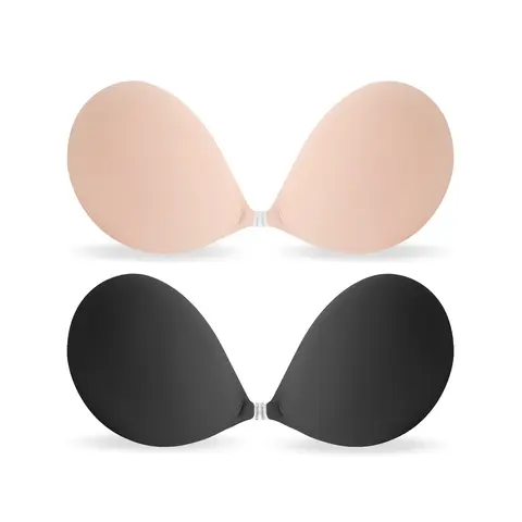 KISWON Women's Push Up Sticky Strapless Adhesive Silicone Seamless Bra with Basic Buckle - Comfortable No-Rinsing Nipple Covers for Backless Evening Dresses, Sticky Bra Push Up