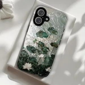 Lotus and Frog Tough Phone Case, Mother of Pearl PRINTED Phone Cover, Whimsical Frogs Art, Protective Phone Covers for iPhone, Galaxy, Pixel