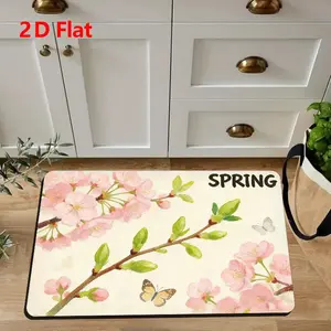 1 Piece Diatom Mud Kitchen Mat, Spring Sakura Branch Design, Non-Slip & Absorbent, Ideal for Kitchen, Bathroom, Hallway