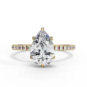 Yellow Gold Pear Diamond Solitaire Accent Ring
