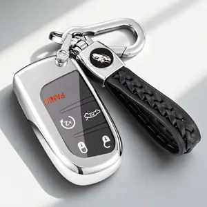 Key Fob Cover for Jeep, Chrysler, Dodge, Fiat, Case with Leather Keychain, Compatible with Grand Cherokee, Renegade, 200, 300, RAM, Durango, Challenger, Journey, Dart