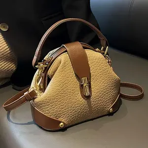 Lilah Leather Bucket Satchel with Leather Strap, Top Handle & Buckle Closure