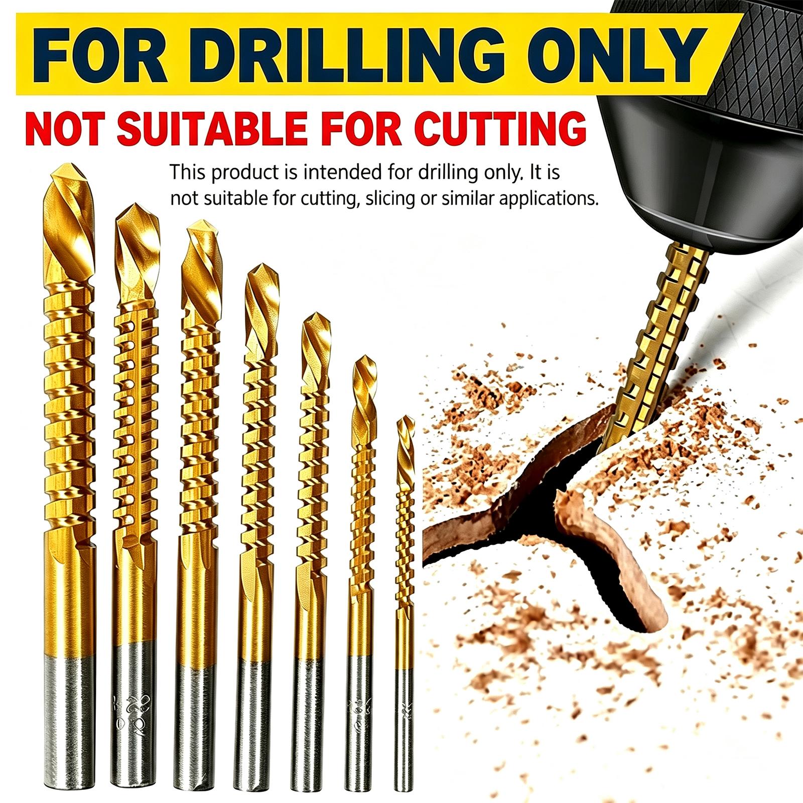 6-Pack Titanium-Plated High-Speed Steel Power Drill Bits Set, Straight Shank Durable Construction, Wear-Resistant Titanium Coating for Wood & Plastic Drilling, Drilling Only Not for Cutting Drillbits Metal Drill Bits 6-Pack Titanium-Plated High-Speed Steel Power Drill Bits Set, Straight Shank Durable Construction, Wear-Resistant Titanium Coating for Wood & Plastic Drilling, Drilling Only Not for Cutting Drillbits Metal Drill Bits