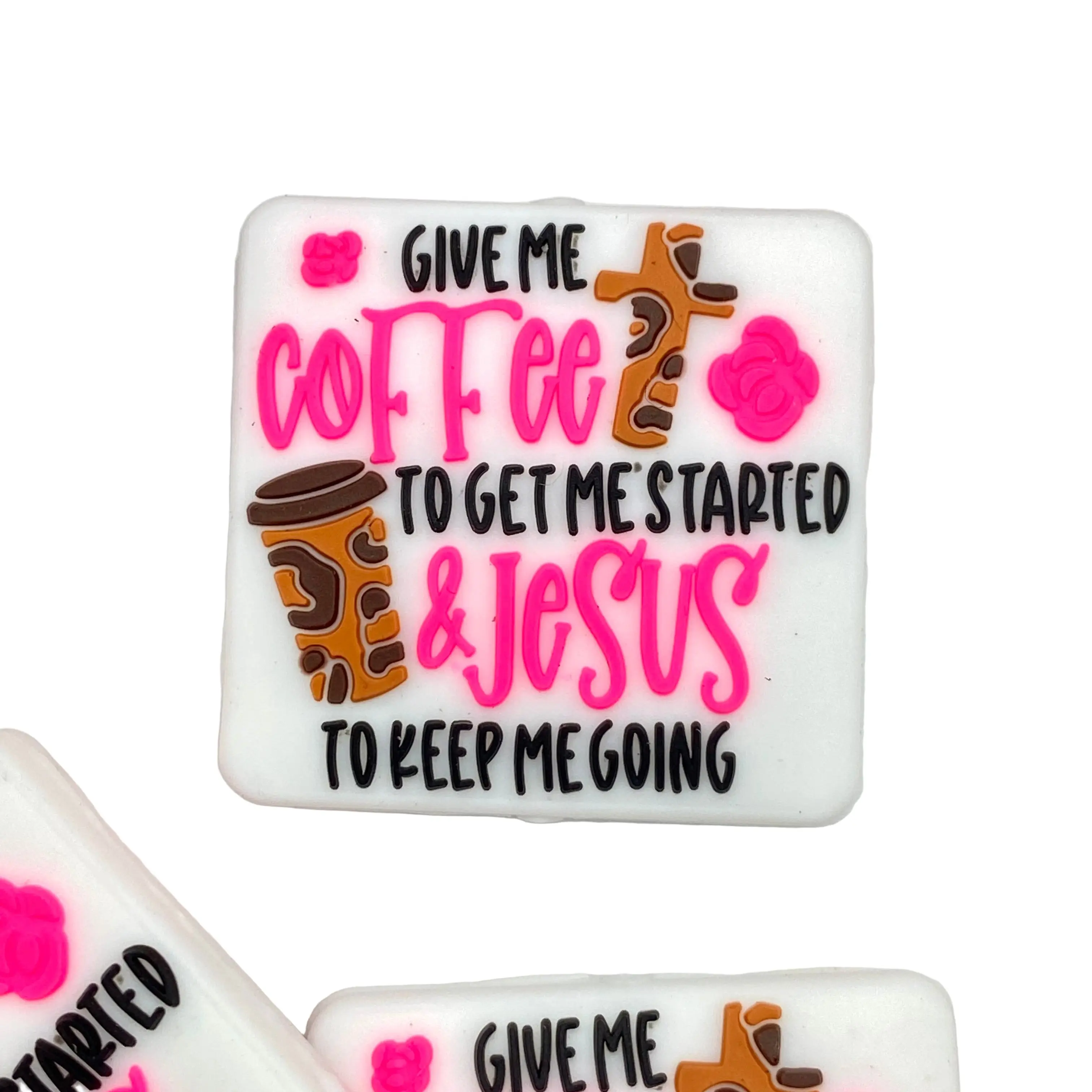 1pc Give Me Coffee To Get Started Jesus Silicone Focal Beads - Beading & Craft DIY Supplies for Faith Inspire