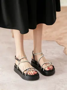Women's Chunky Heel Sandals, Waterproof Platform High Heels, Fashion Cross Strap Beach Shoes, Outer Wear Thick Sole Slippers