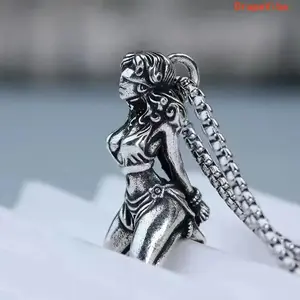 Titanium Steel Silver Blindfolded Goddess Pendant Necklace - Adjustable, Character Chain, Culturally-Inspired Unisex Costume Jewelry for Daily Wear, Gifting, Adjustable Pendants Necklaces, Character Chain Necklaces