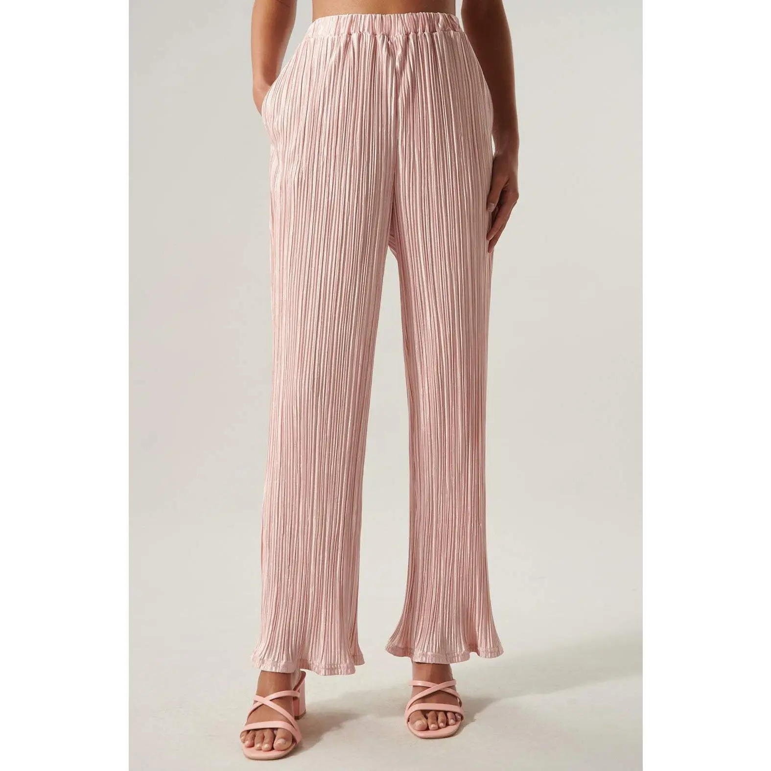 Sarafina Satin Plisse High Waist Straight Leg Pants