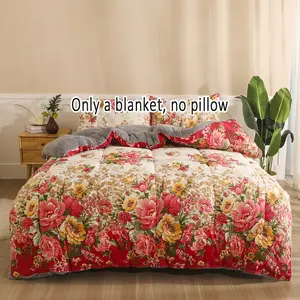 Floral-Print Fleece Winter Quilt Soft Warm Bedding Delivers ultimate comfort Quilted design perfect for fall and winter decor Ideal as a holiday gift, Christmas present, or Valentine's Day gift