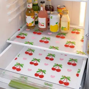 4pcs/8pcs Waterproof Refrigerator Pads, Cherry Pattern, Moisture Resistant, Non Slip, Washable, Reusable, Eva Material, Kitchen Decor