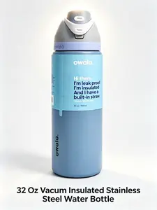 Owala 32 oz Healing Light Blue Stainless Steel Water Bottle – Wild Heart Edition, Summer 2026, Flip-Top Straw Lid, Everyday Use Cup, Washable, Reusable Water Bottle