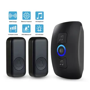 Fuers Wireless Doorbell with 6 Levels Adjustable Volume, IP55 Waterproof, 60 Music Tracks, CR 2032 Batteries, Long Range, Home Security SOS Alarm for Home & Apartment Use