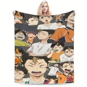 Haikyuu Anime-Inspired Soft Flannel Blanket - Vibrant Character Design, All-Season Cozy Throw for Living Room, Office, Sofa & Travel - Perfect Gift for Anime Fans, Playful Home Accessory | Comfortable Texture 194