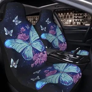Universal Car Seat Covers Set, Interior, Blue Butterfly Flowers Design, All-Season Fabric, Fits Multiple Models, Full Protection