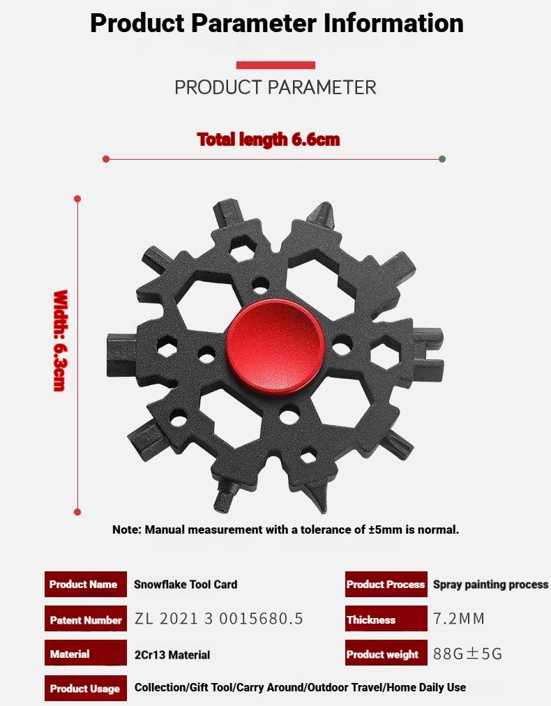 28 in 1  Snowflake ShapedMultitool, Portable Snowflake Wrench,Multifunctional Bottle Opener & ScrewdriverSet, Suitable for Camping, OutdoorMultifunctional Tools  Stress Relieving Toy.