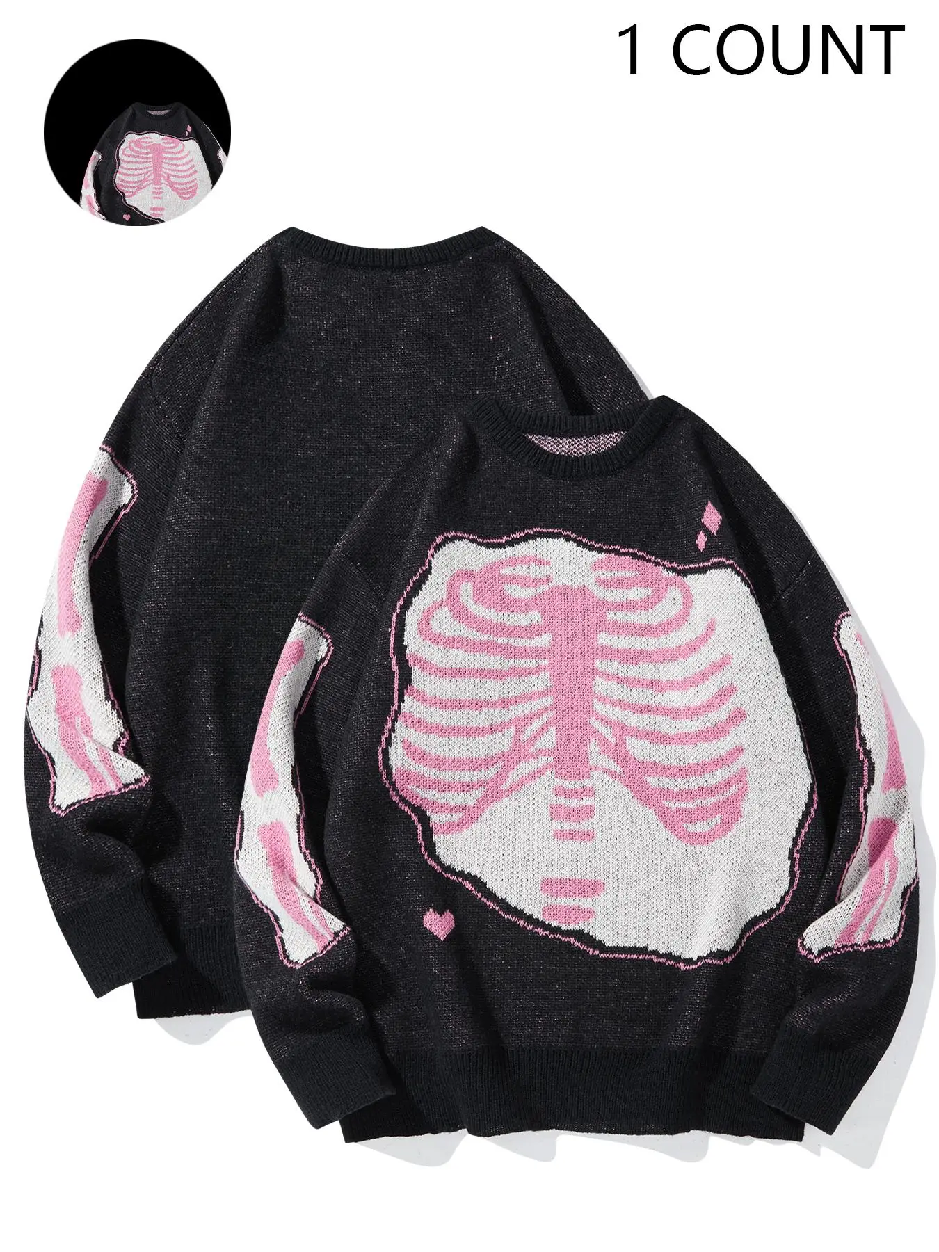 Halloween Outfit Ideas, Men's Colorblock Skeleton Print Drop Shoulder Sweater, Regular Fit Casual Long Sleeve Round Neck Jumper for Fall & Winter, Fas