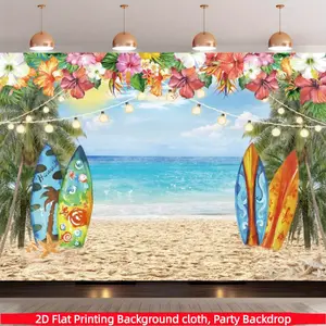 Hawaiian beach photography background banner, summer tropical Hawaiian palm flower background cloth, polyester material, suitable for Hawaiian party decoration, photo booth banner supplies, indoor/outdoor decoration, holiday party supplies