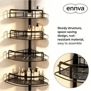 Home\apartment accessories,flash sale home items corner shower shelf, with telescopic rod, rust-proof bathroom shower storage rack, 4-tier adjustable bathroom shelf, sturdy and durable, ideal for bathtub storage, black Toothbrush Toothbrush Toothbrush