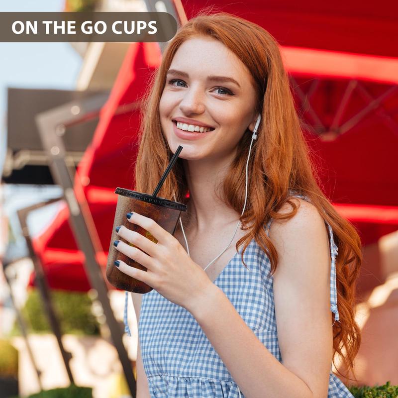 100 Sets 400ml Black Transparent Plastic Cups with Lids and Straws Disposable Iced Coffee Cups Perfect for Parties and Coffee Events Lightweight PET Material Leak-proof Lid U-shaped Design Essential for  to Go Coffee Cup Colorful