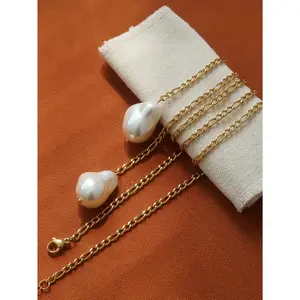18K Gold Non-Tarnish Baroque Pearl Necklace: Yellow Gold