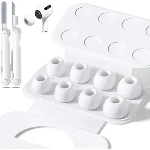 4 Pairs Replacement Silicone Ear Tips for AirPods Pro 1st/2nd Generation with Portable Storage Box & Cleaner Pen, Noise Reduction Hole Built-in Dust Guard Screen, White