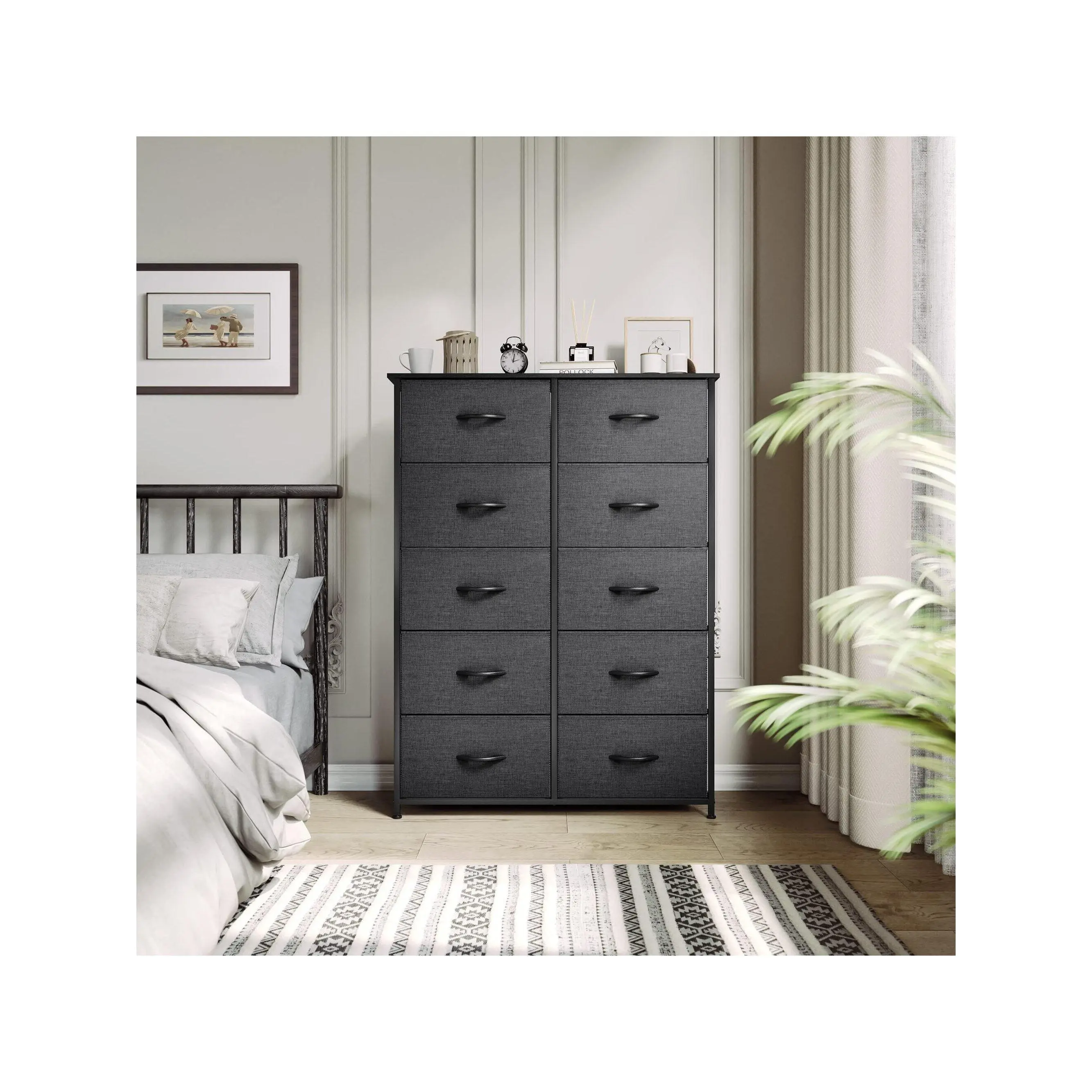 New 2024  YITAHOME 10 Drawer Dresser Storage Tower Organizer Unit for Bedroom Living Room Hallway Closets Nursery Sturdy Steel Frame Wooden Top Easy Pull Fabric Bins Charcoal Indoor Furniture