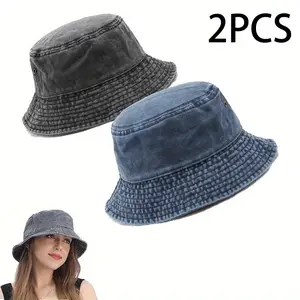 2-piece set of vintage washed fisherman hats for men and women, simple and stylish, versatile, foldable bucket hat, fashionable fisherman hat