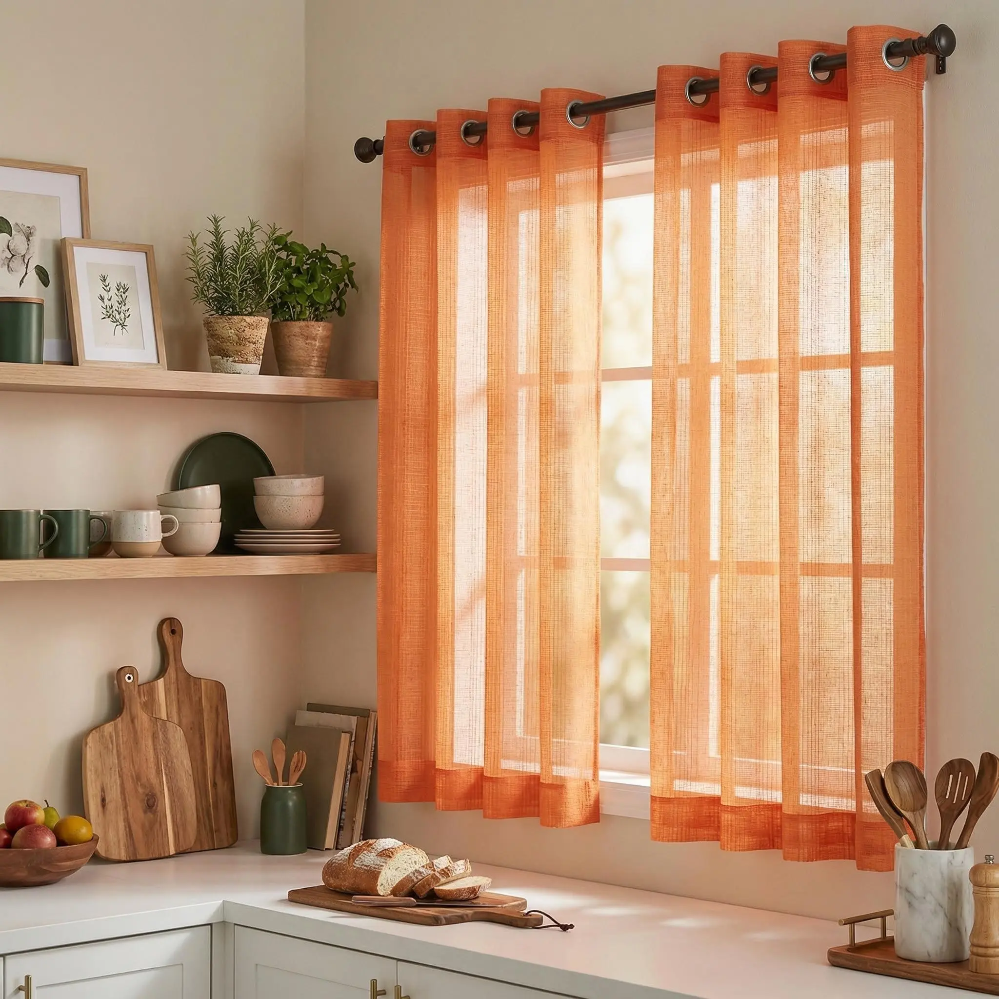 2-Piece Light Filtering Textured Curtains, 52x63in Solid Color Bamboo Gauze Yarn Fabric, Classic Grommet Top Elegant Home Drapes for Bedroom, Living Room Decoration L12