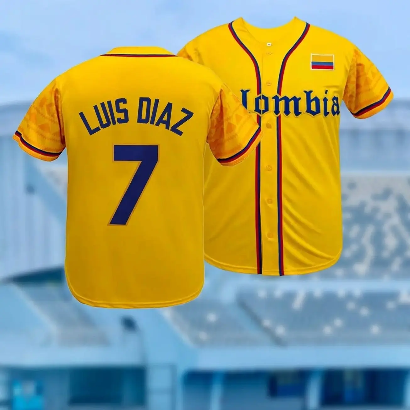 Colombia 7 Baseball Jersey Embroidered, Loose Fit Breathable Stitched Sport Shirt, Men Women Casual Streetwear All Season Athletic Top, Sporty Jersey, Embroidery Sportswear, Sports Top
