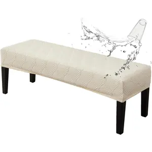 Waterproof Dining Room Bench Covers, Stretch Jacquard Bench Seat Protector Cover, Rectangular Bench Cover for bedrooms, Living Rooms, Kitchens, Removable, Washable (Beige)