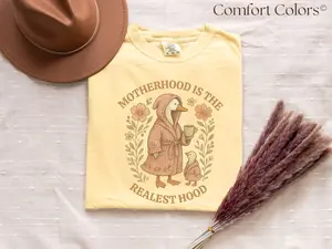 Comfort Colors® Funny Mom Shirt , Silly Mom Goose, Motherhood is the Realest Hood Tee, Mom Gift, Boho Retro Mama Shirt, Mothers Day T-Shirt