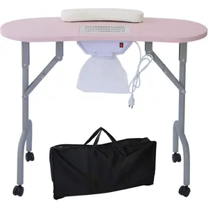 Portable Manicure Table Foldable  Desk with Dust Collector Professional  Tech Table for Technician  Salon Workstation, Client Wrist Pad Carry Bag 4 Lockable Wheels, 36-inch,