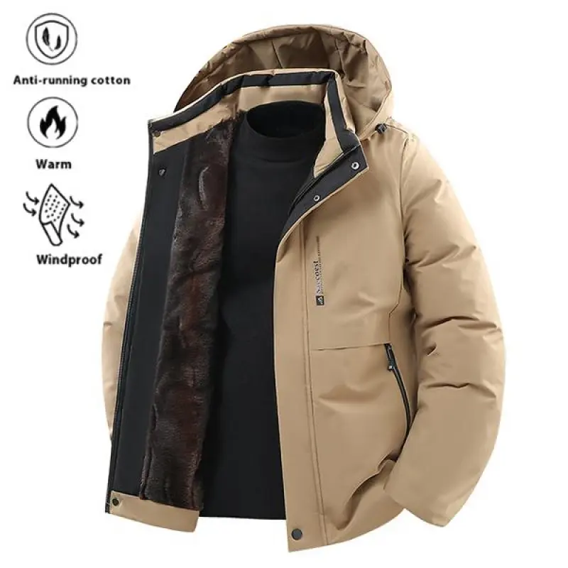Men's Solid Fitted Hooded Puffer Coat - Thickened Fabric, Windproof Design, Warm Casual Outdoor Sports Outerwear with Detachable Hood for Hiking, Travel, Ultimate Protection Coats