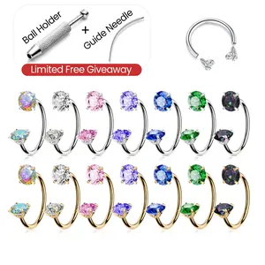 20G/18G Titanium Horseshoe Nose Ring(Tool Included)- Internally Threaded, 5A Multicolor CZ Gems, Hypoallergenic Septum Hoop jewelry