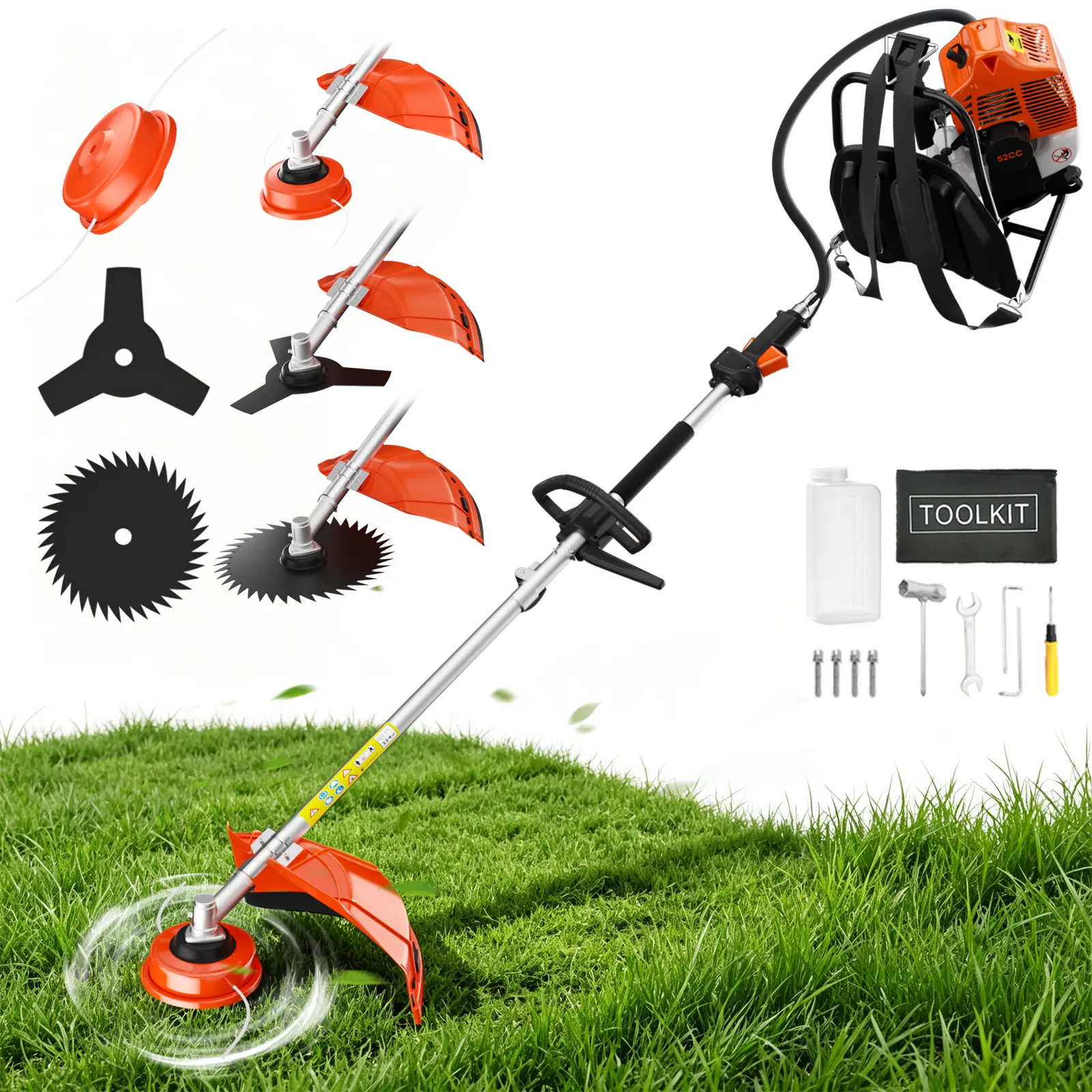 52cc 2-Stroke Backpack Weed Eater Gas Powered,3 in 1 Gas Brush Cutter,Gas String Trimmer and Gas Weed Wacker Trimmer for Weeds and Grass