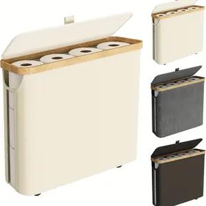 Large Capacity Bamboo Paper Towel Storage Basket, Holds 9-12 Rolls, Suitable for Modern Fashion Bathroom, Toilet Paper Storage Containers