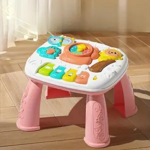 Interactive Multifunctional Activity Game Table for Toddlers, Educational Learning Toy with Musical Light Up, Musical Keyboard, Flipping Animal Sounds, and Lullaby Feature