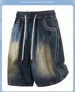 Stone Wash Blinged Out Soft Loose Baggy Jean Shorts with Dark Denim Options, Wide Leg Cotton Denim Shorts for Big Thigh, Y2K Vintage 90s Streetwear Summer Bottoms for Back to School College Going Out Outfits