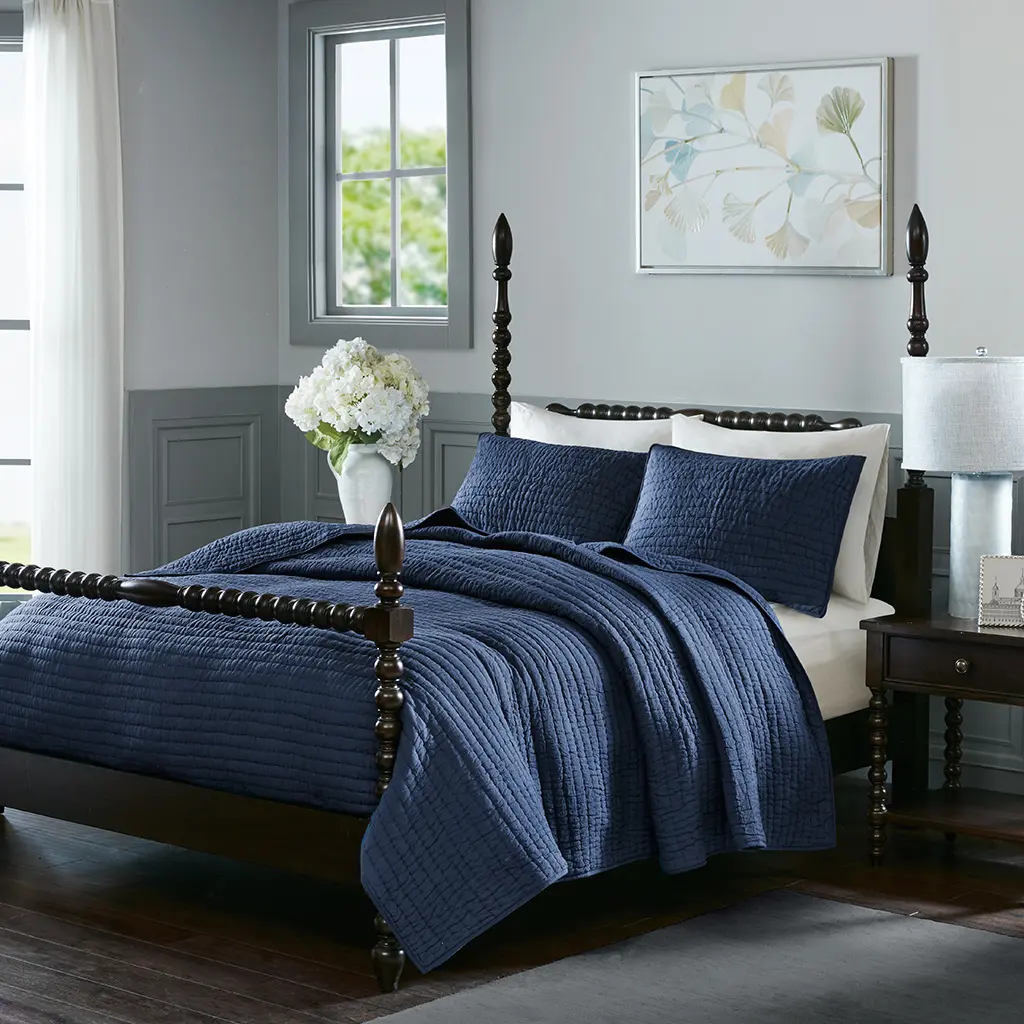 3 Piece Hand Quilted Cotton Quilt Set, Serene