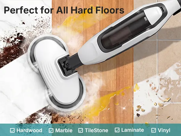 Sweetcrispy Dual-Head Corded Steam Cleaner Mop with Power Cord, Rapid Heating 30s Quick Heat Start, LED Display, 2 Spinning Machine-Washable Pads, Visible Water Volume, Easy Refill Cup, Quick-Dry for Hardwood, Tile Floors (Steam Cleaner for House)