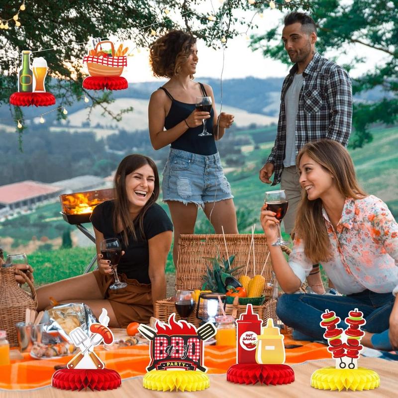 9 Pieces BBQ Baby Shower Decorations For BBQ Baby Shower Birthday Honeycomb Centerpieces Table Decor For Summer Picnic Party For Carnival Summer Barbecue Holidays Gender Reveal Party Supplies