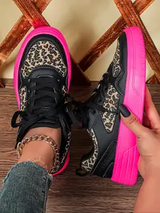 Women's New Fashion Leopard Print Casual Sporty Sneakers, Breathable Comfort Lightweight Low Top Skate Shoes, Perfect for Christmas Party Travel Work