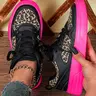 Women's Fashion Leopard Print, Breathable Lightweight Low Top Skate Shoes, Trendy Walking Patchwork Design Sneakers, Casual Lifestyle Sneaker, Footwear Sneakers, Perfect for Parties, Gifts, Travel, Work