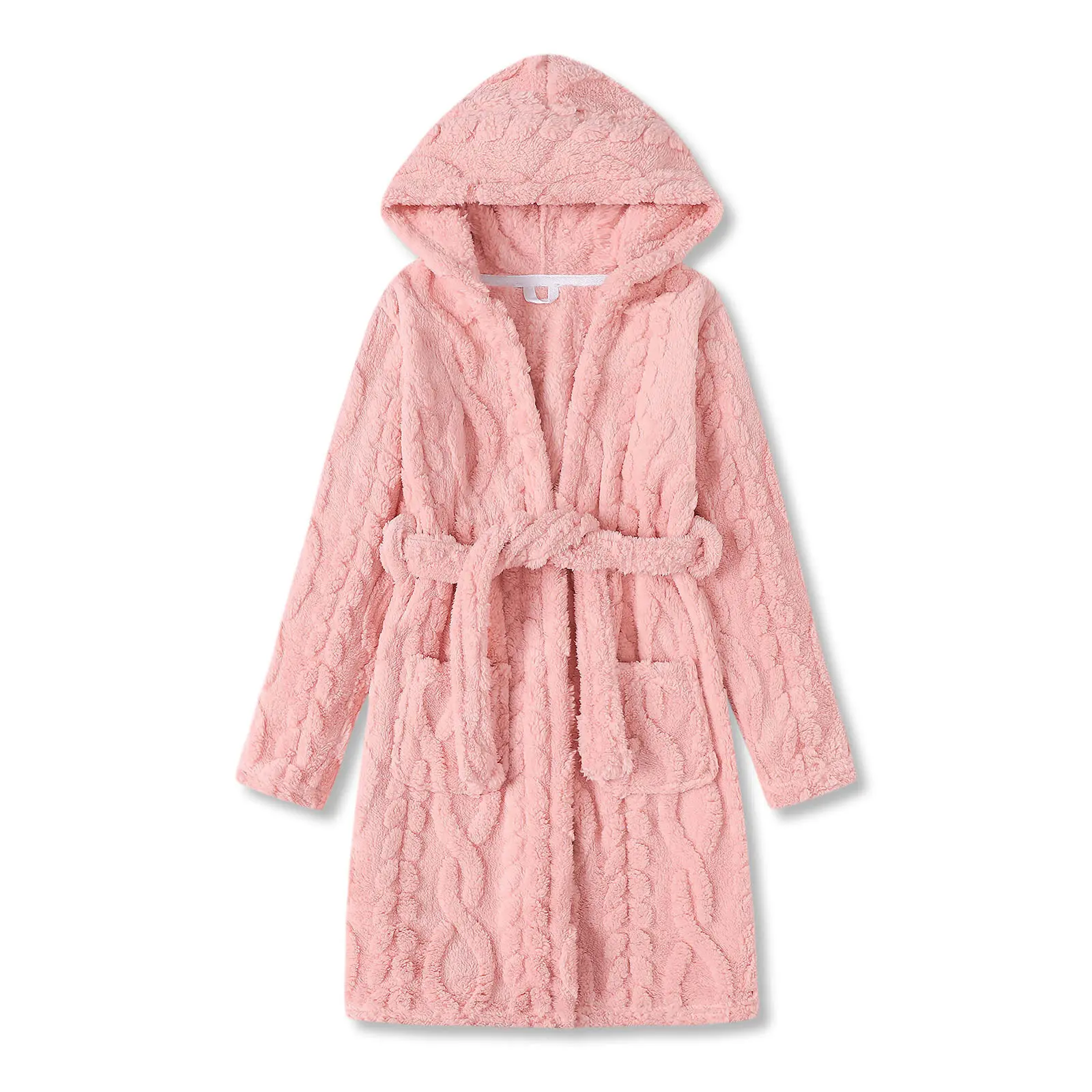 Topgal Little Girls' Polyester Fleece Hooded Bathrobe, Toddler-Tween Long Sleeve Warm Fuzzy Sleepwear, Pink Wheat Jacquard Spa Robe, Sizes 4T-18 (Incl. 5T) – Care: Line Dry, Iron Medium Temperature, Do Not Dry Clean