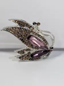 Purple Topaz Brooch Pin, Silver Plated Rhinestone (Secure Clasp)
